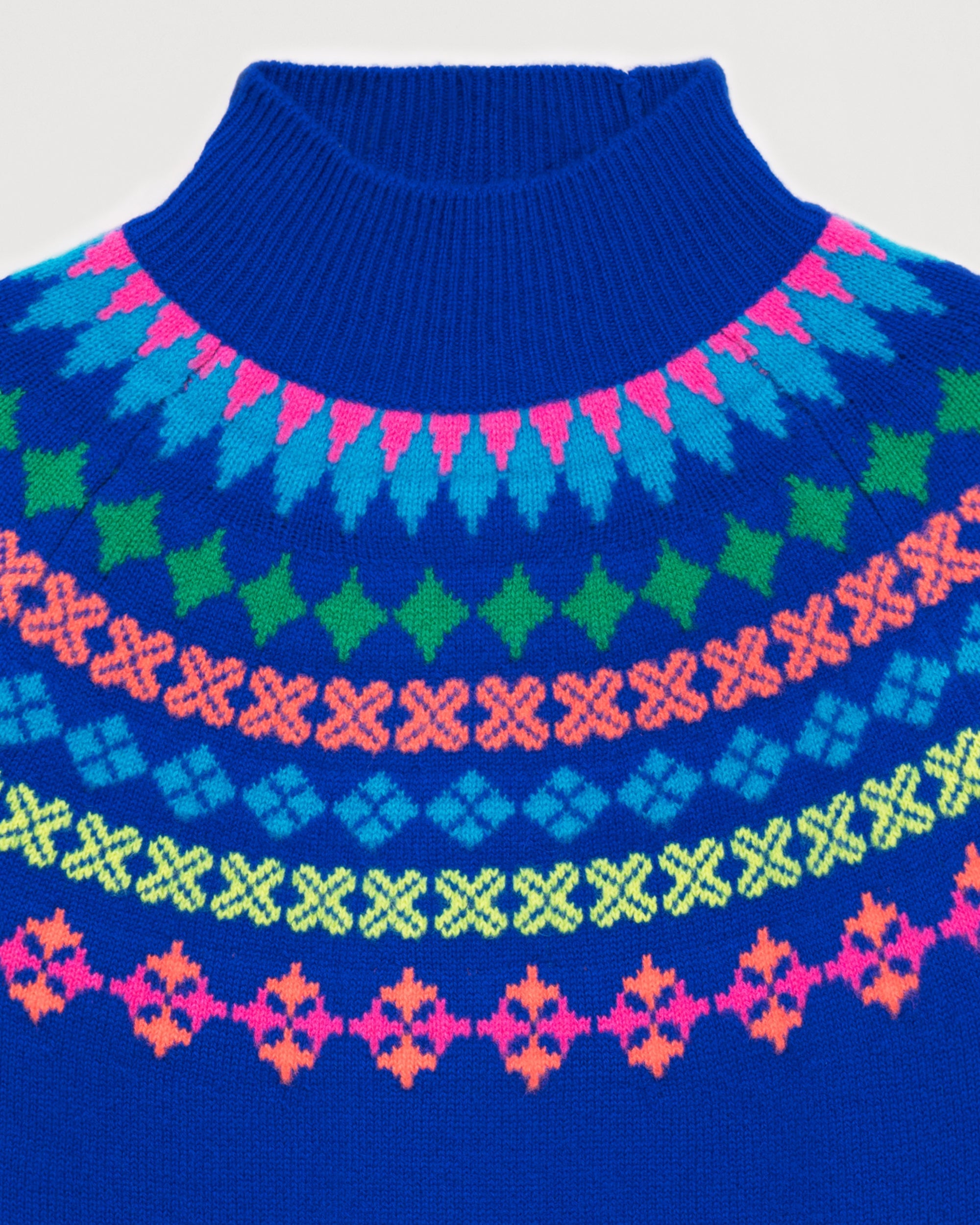 Pull à col montant norvégien multicolore en cachemire - Pop Blue