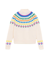 Pull à col montant norvégien multicolore en cachemire - Ecru