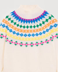 Pull à col montant norvégien multicolore en cachemire - Ecru