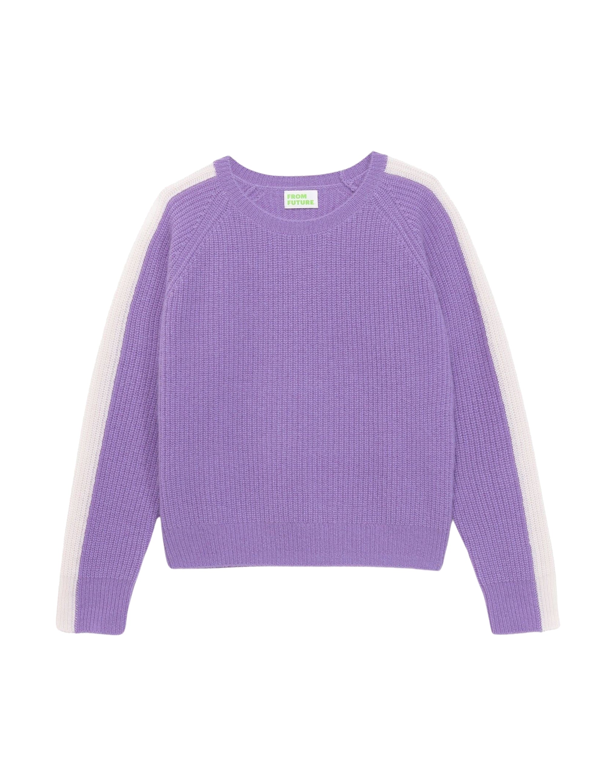 Pull à col rond maille perlée à bande en cachemire - Power Lilac