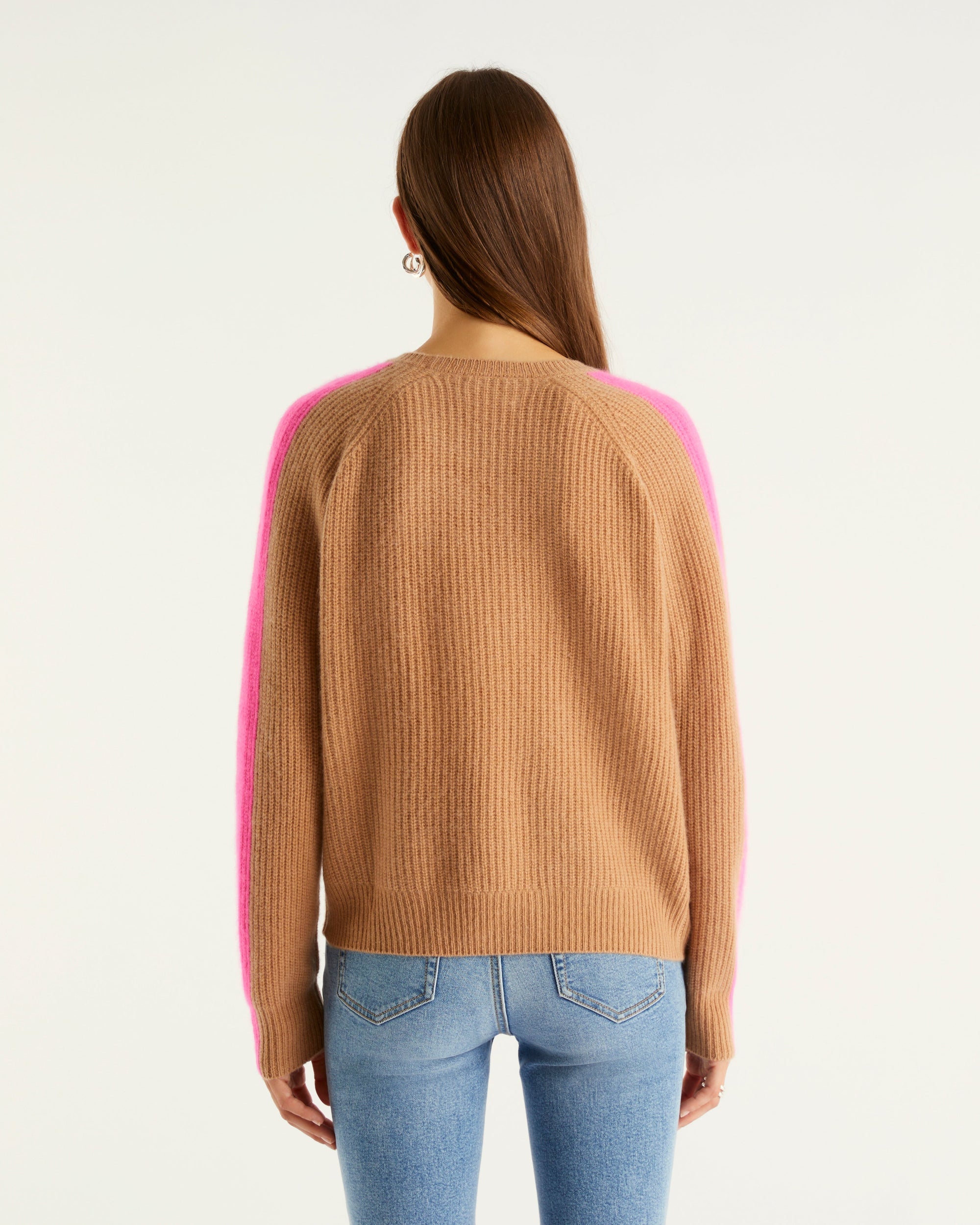 Pull à col rond maille perlée à bande en cachemire - Power Lilac