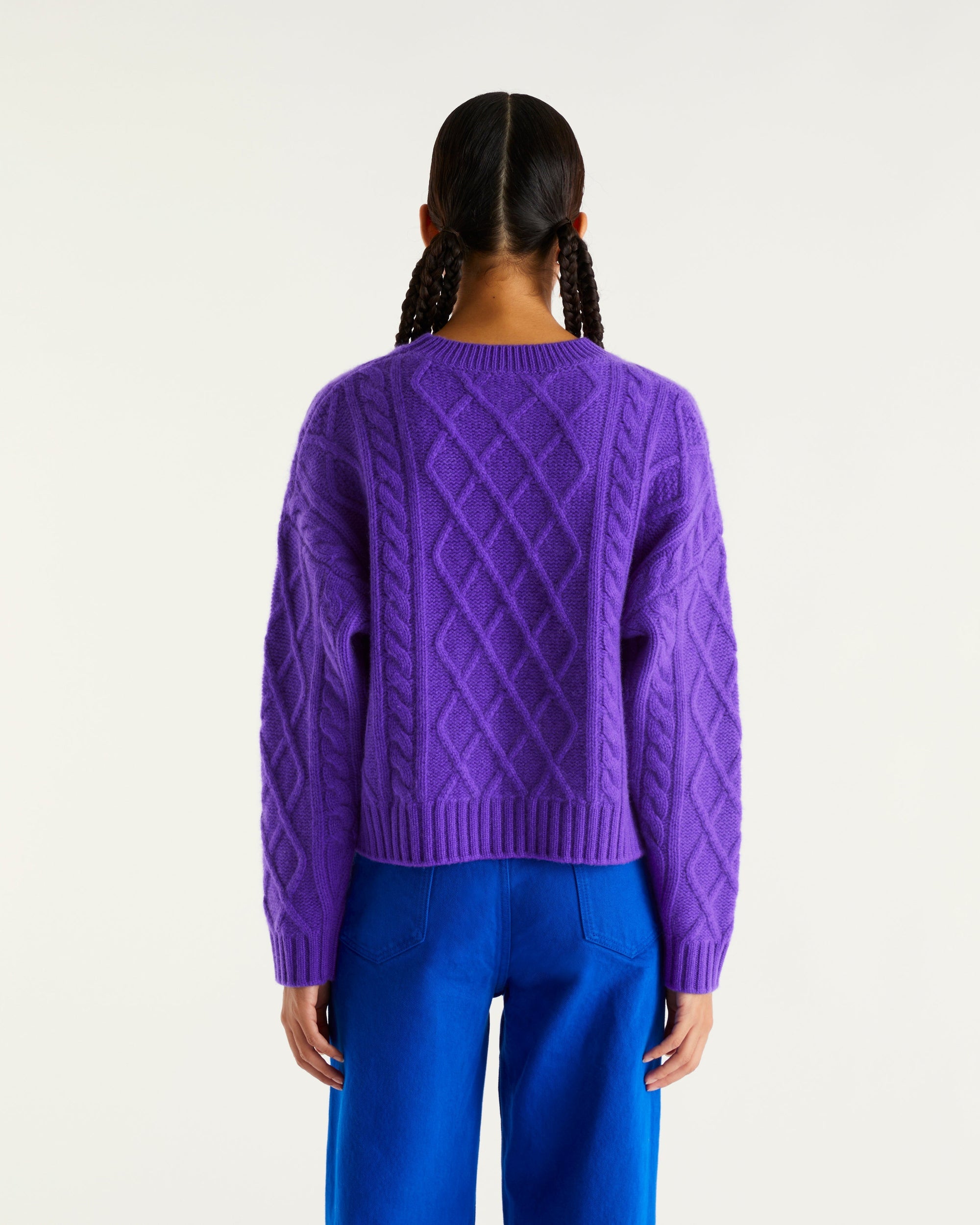 Pull court à col rond point fantaisie en cachemire - Dark Heather Gray