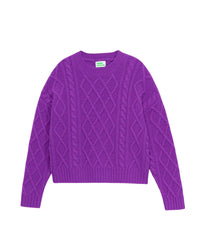Pull court à col rond point fantaisie en cachemire - Neon Purple