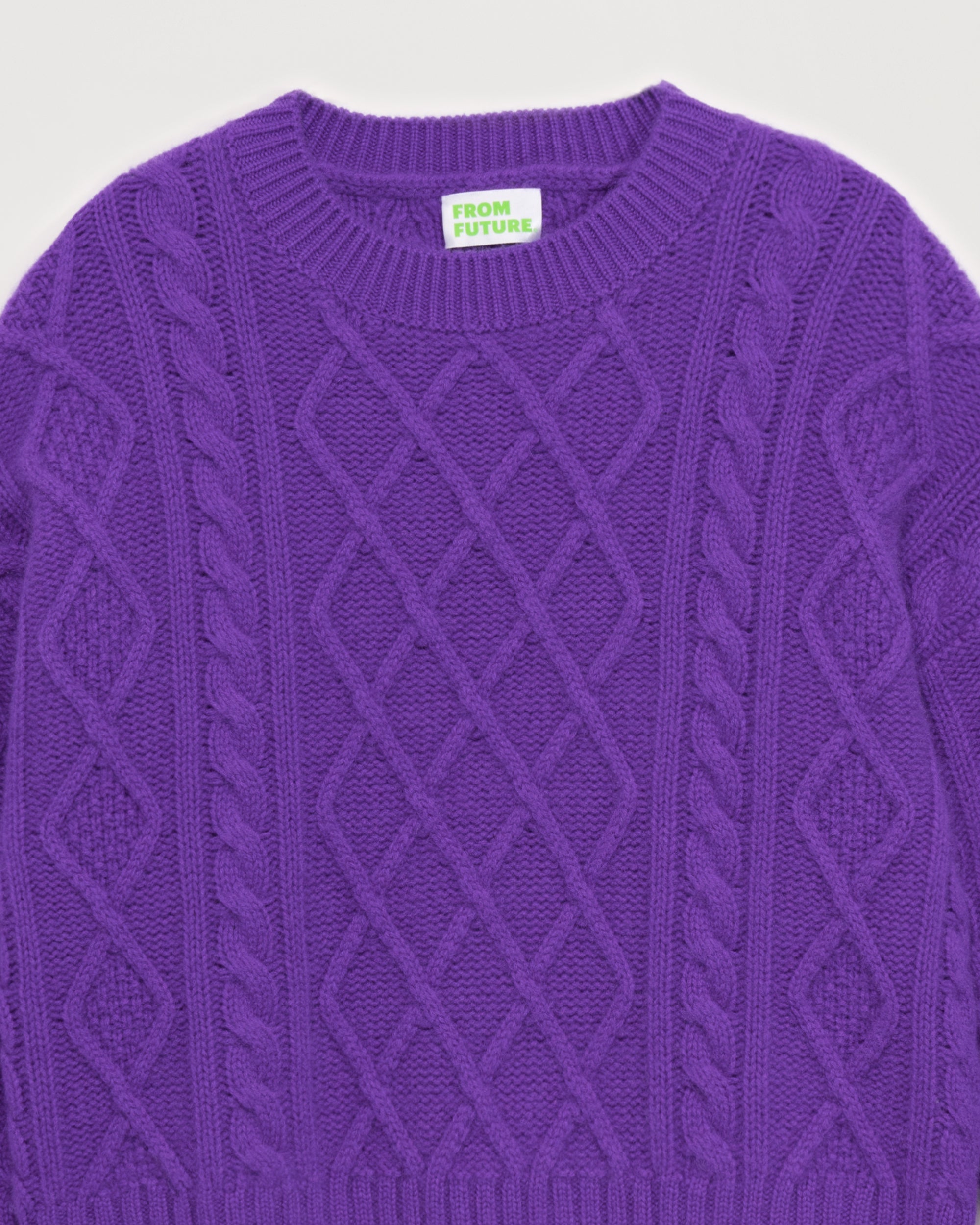 Pull court à col rond point fantaisie en cachemire - Neon Purple