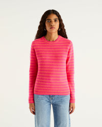Pull à col rond à rayure en cachemire - Winter Fuchsia