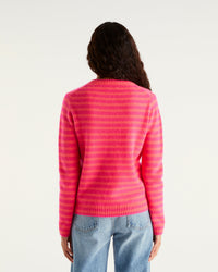 Pull à col rond à rayure en cachemire - Winter Fuchsia