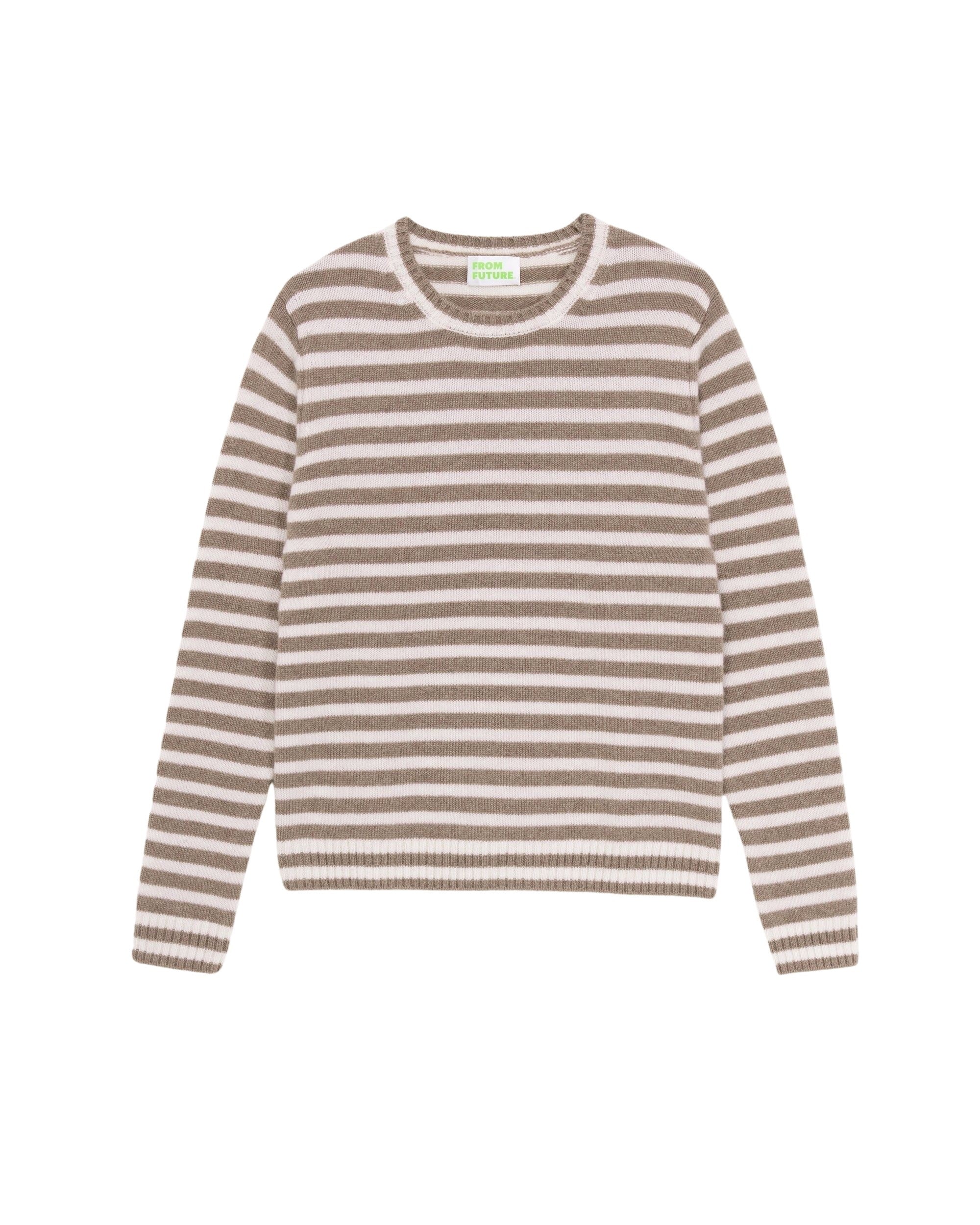 Pull à col rond à rayure en cachemire - Taupe