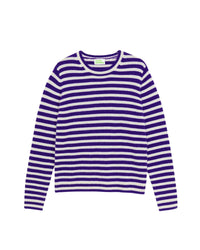 Pull à col rond à rayure en cachemire - Ecru