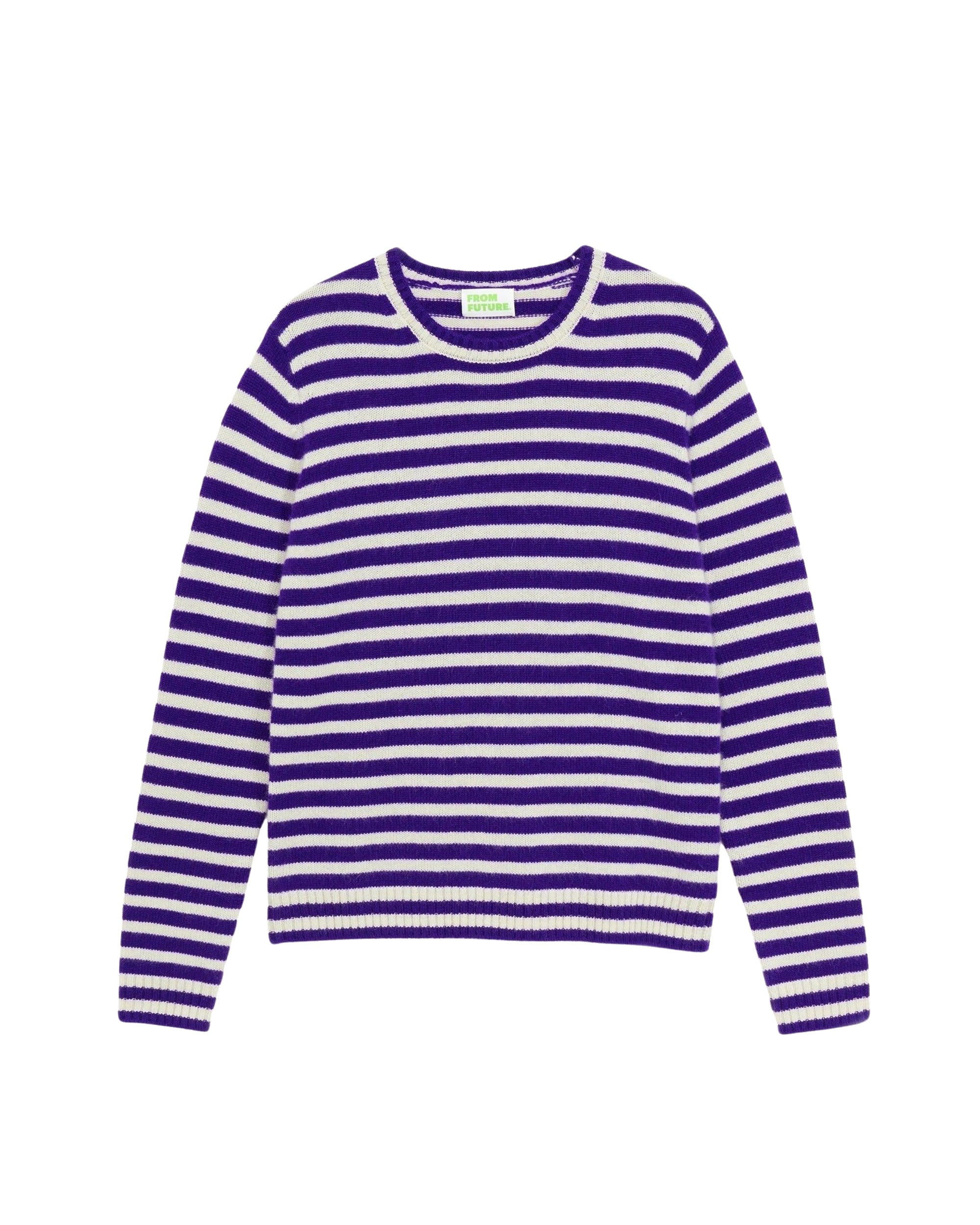 Pull à col rond à rayure en cachemire - Ecru