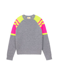 Pull à col rond maille perlée tricolore en cachemire - Dark Heather Gray
