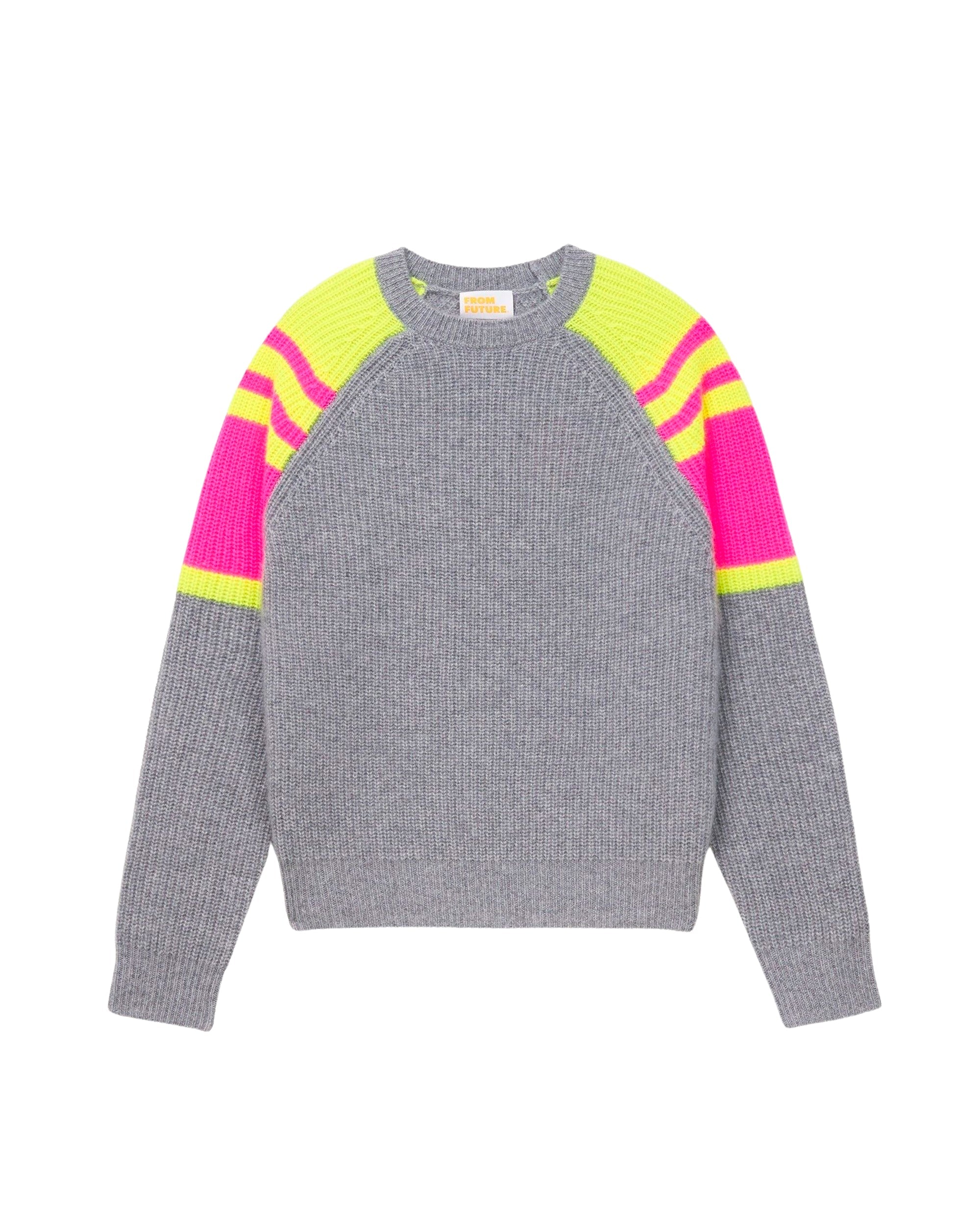 Pull à col rond maille perlée tricolore en cachemire - Dark Heather Gray