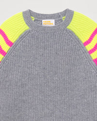 Pull à col rond maille perlée tricolore en cachemire - Dark Heather Gray