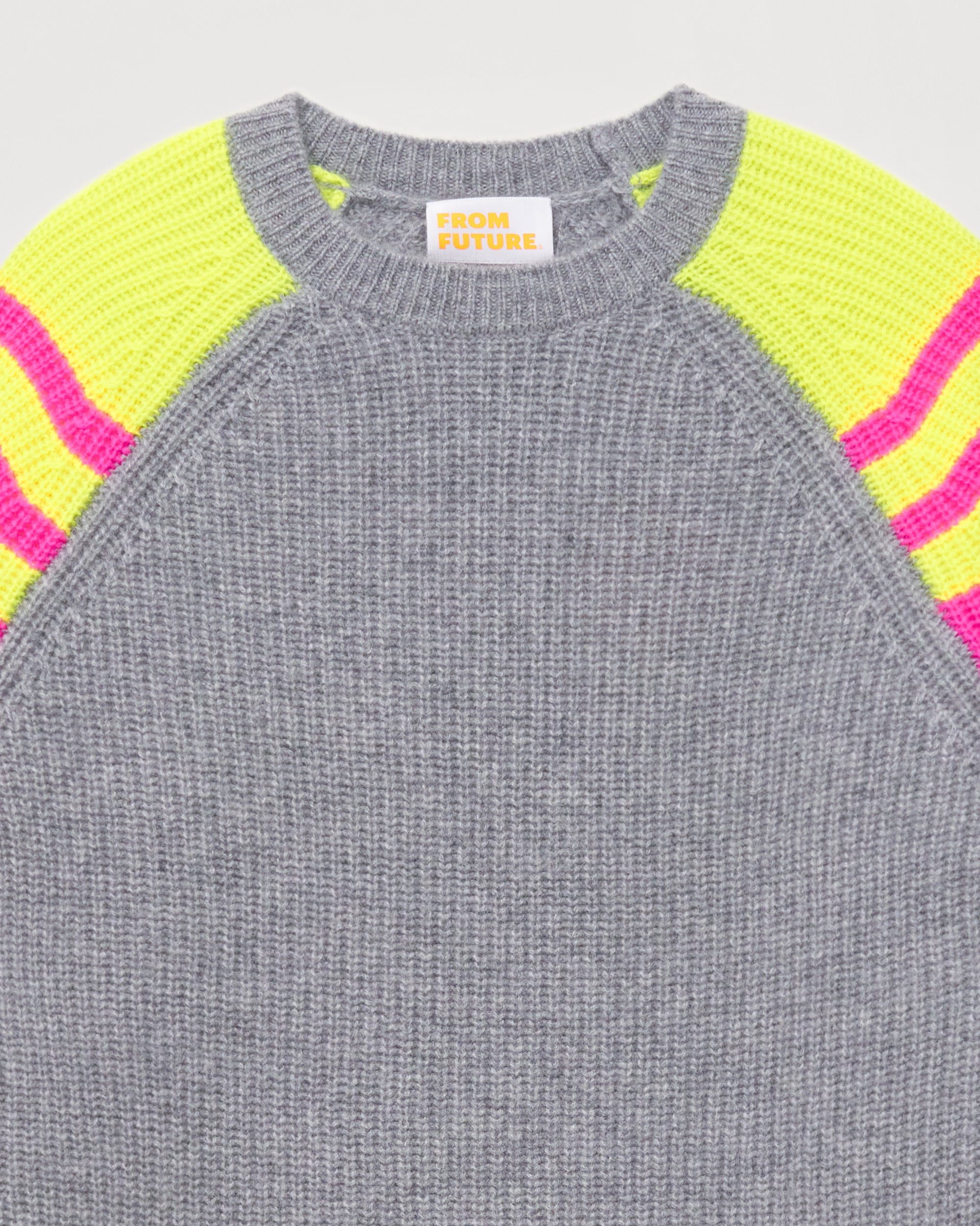 Pull à col rond maille perlée tricolore en cachemire - Dark Heather Gray