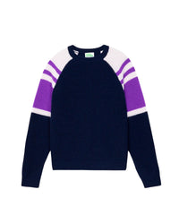 Pull à col rond maille perlée tricolore en cachemire - Navy