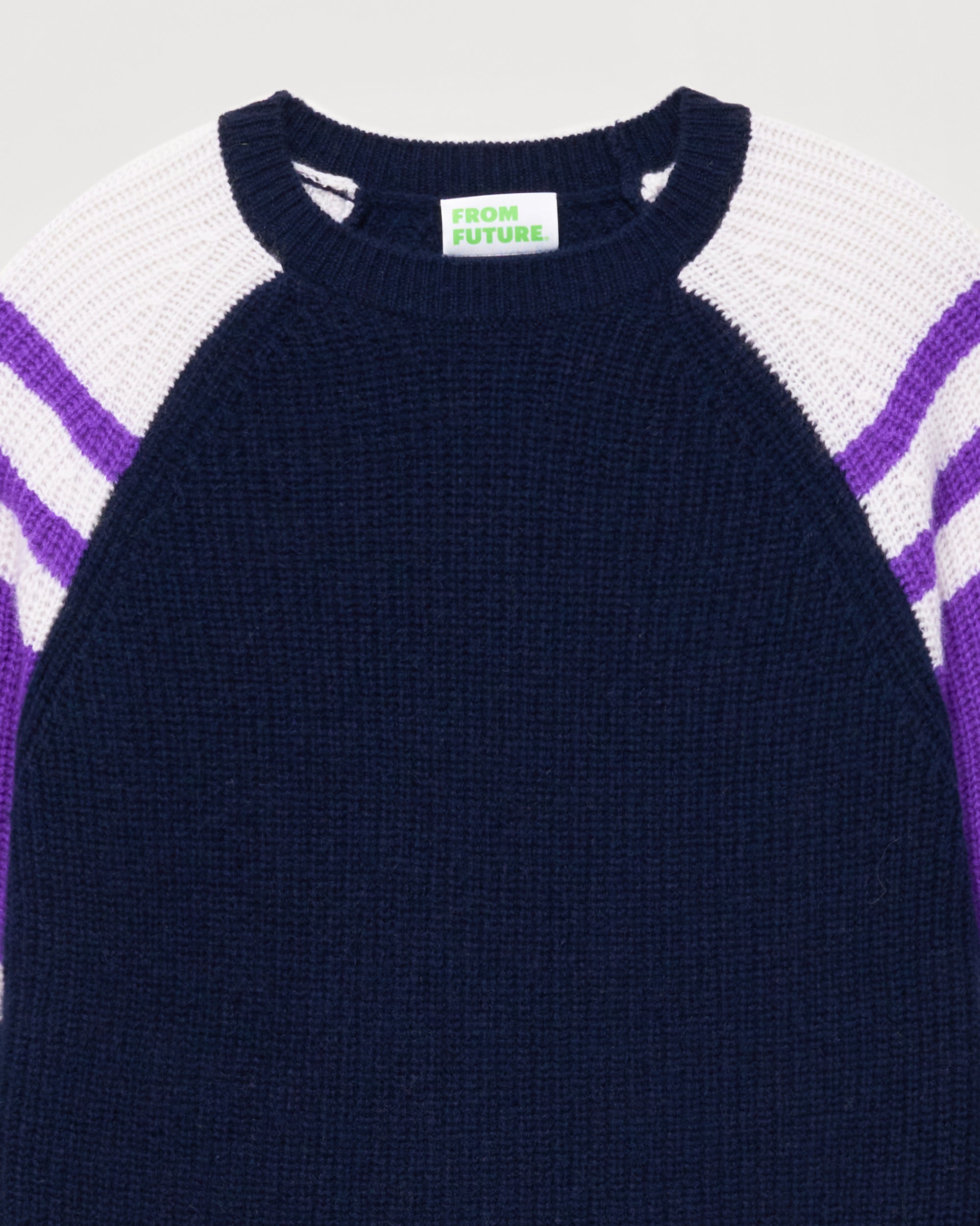 Pull à col rond maille perlée tricolore en cachemire - Navy