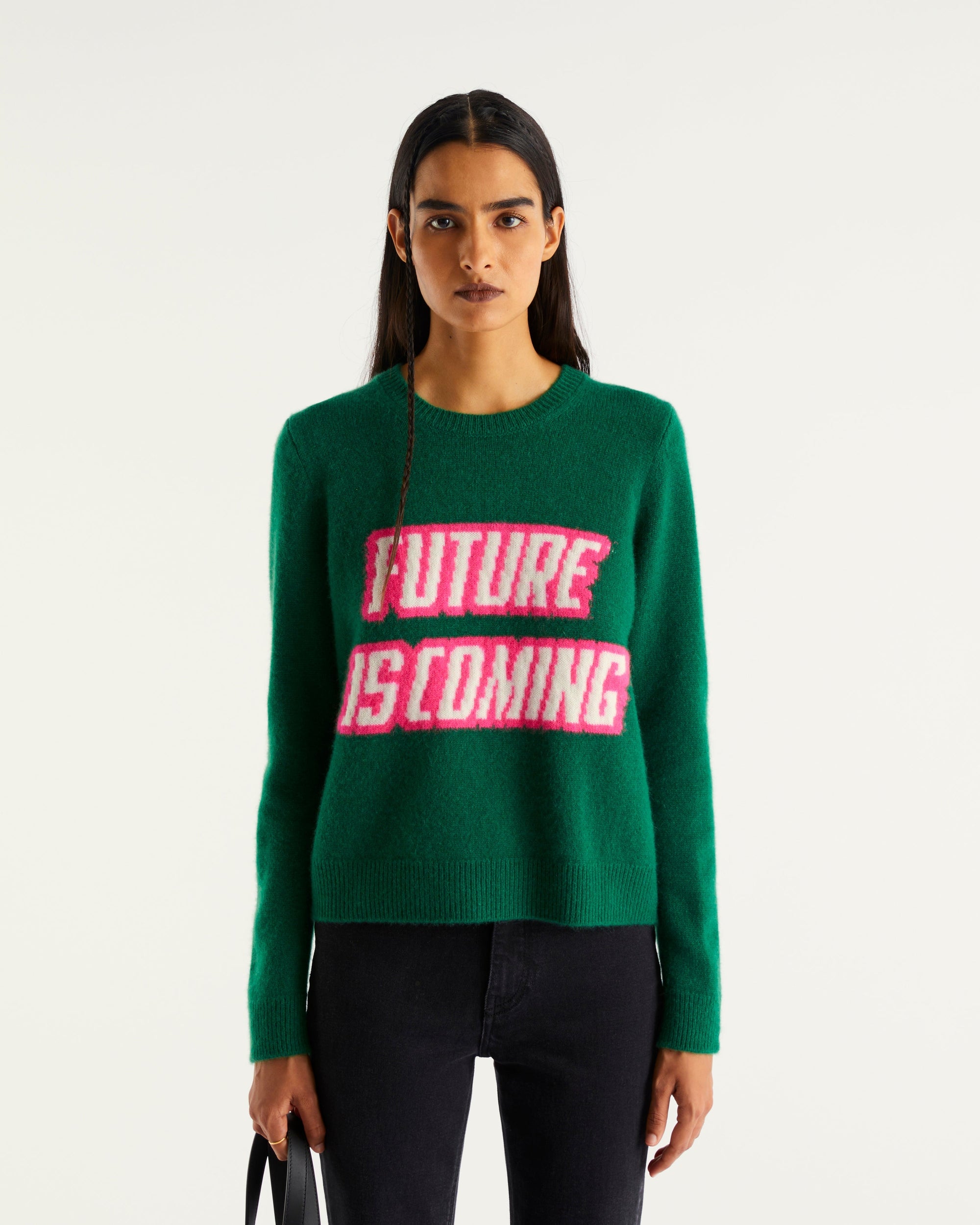 Pull à col rond Future is coming en cachemire - Pine Green