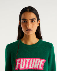Pull à col rond Future is coming en cachemire - Pine Green