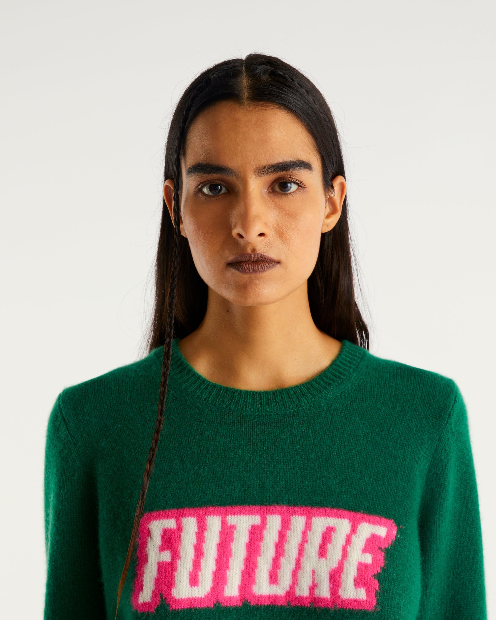 Pull à col rond Future is coming en cachemire - Pine Green