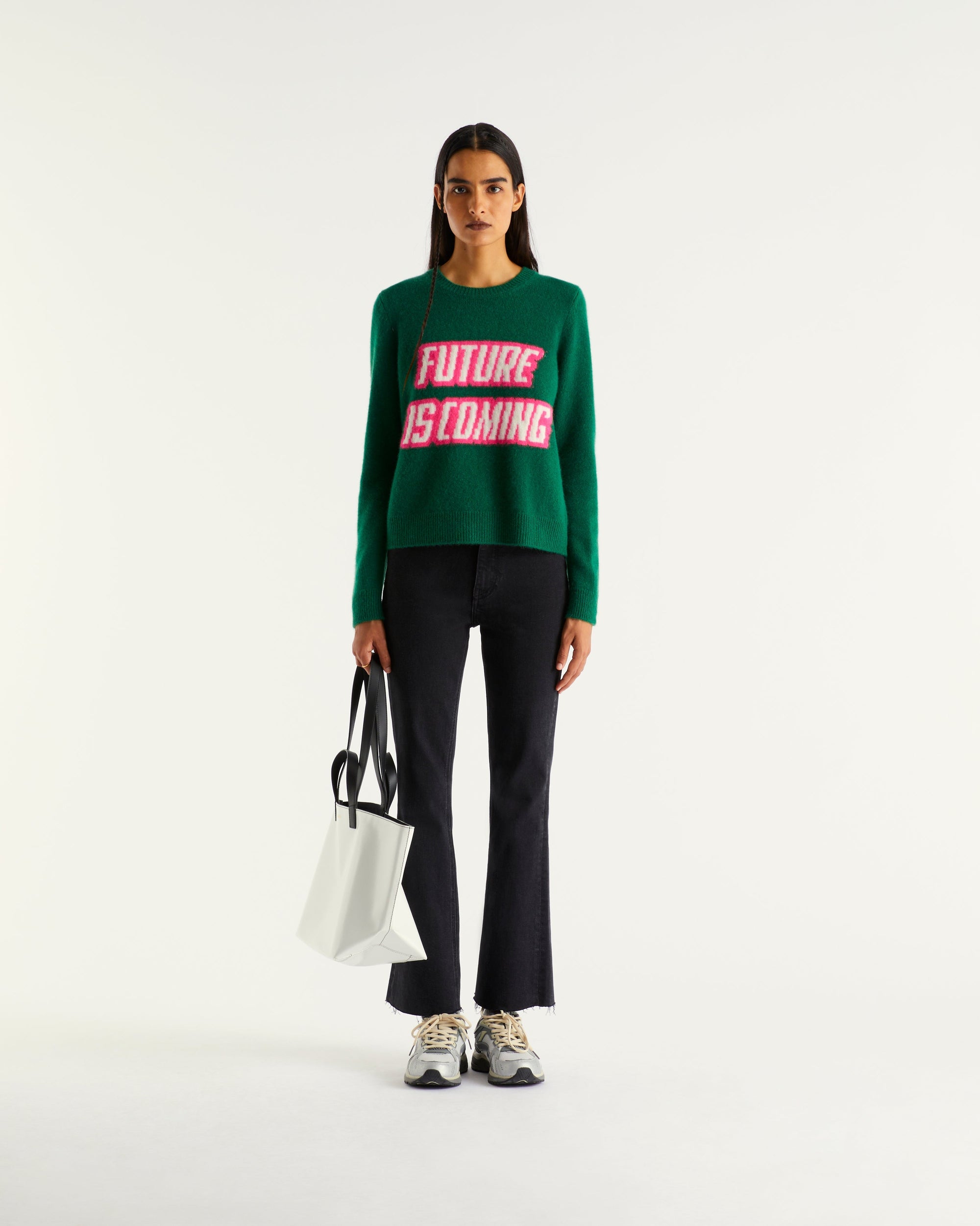 Pull à col rond Future is coming en cachemire - Pine Green