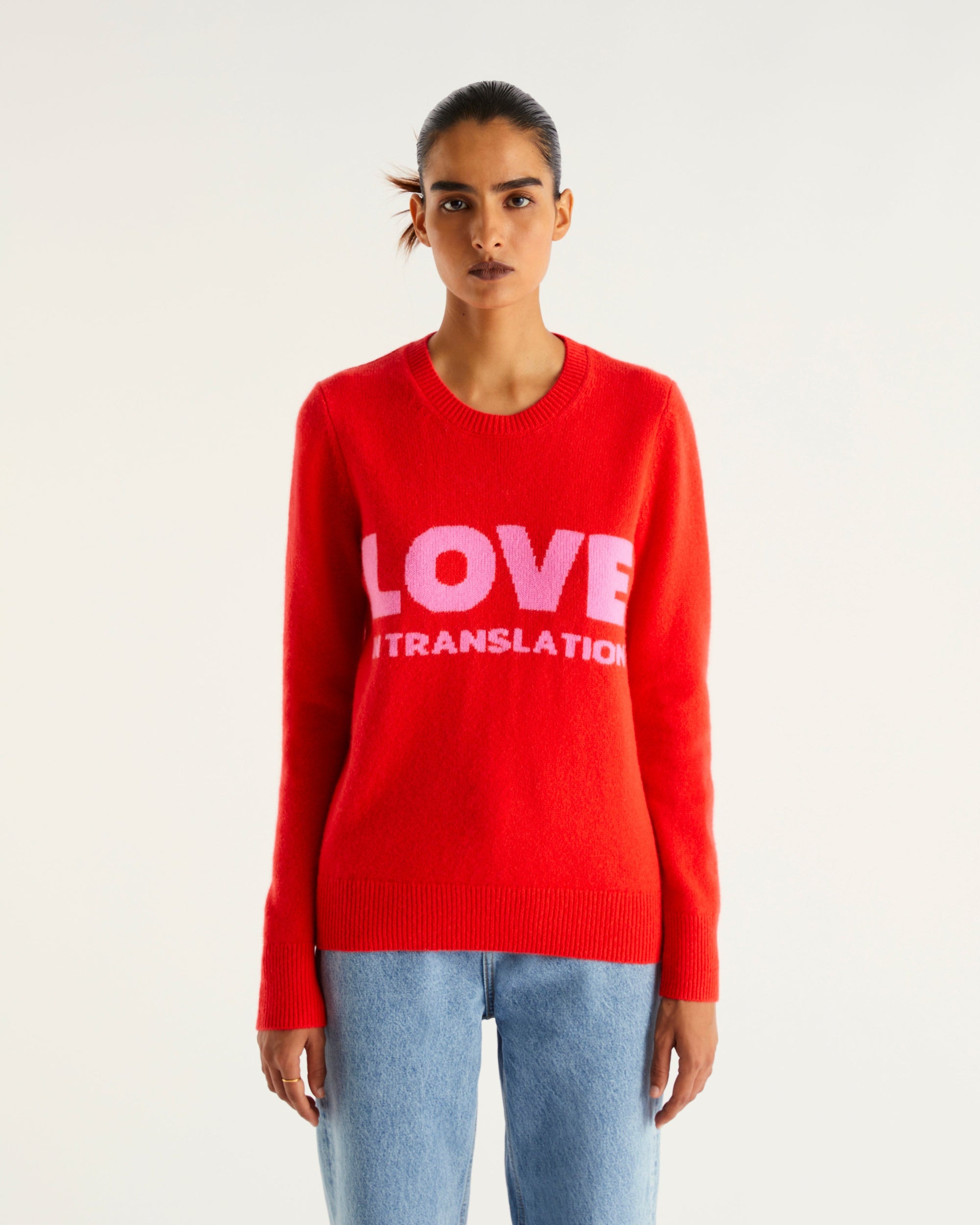 Pull à col rond Love in translation en cachemire - Bright Red