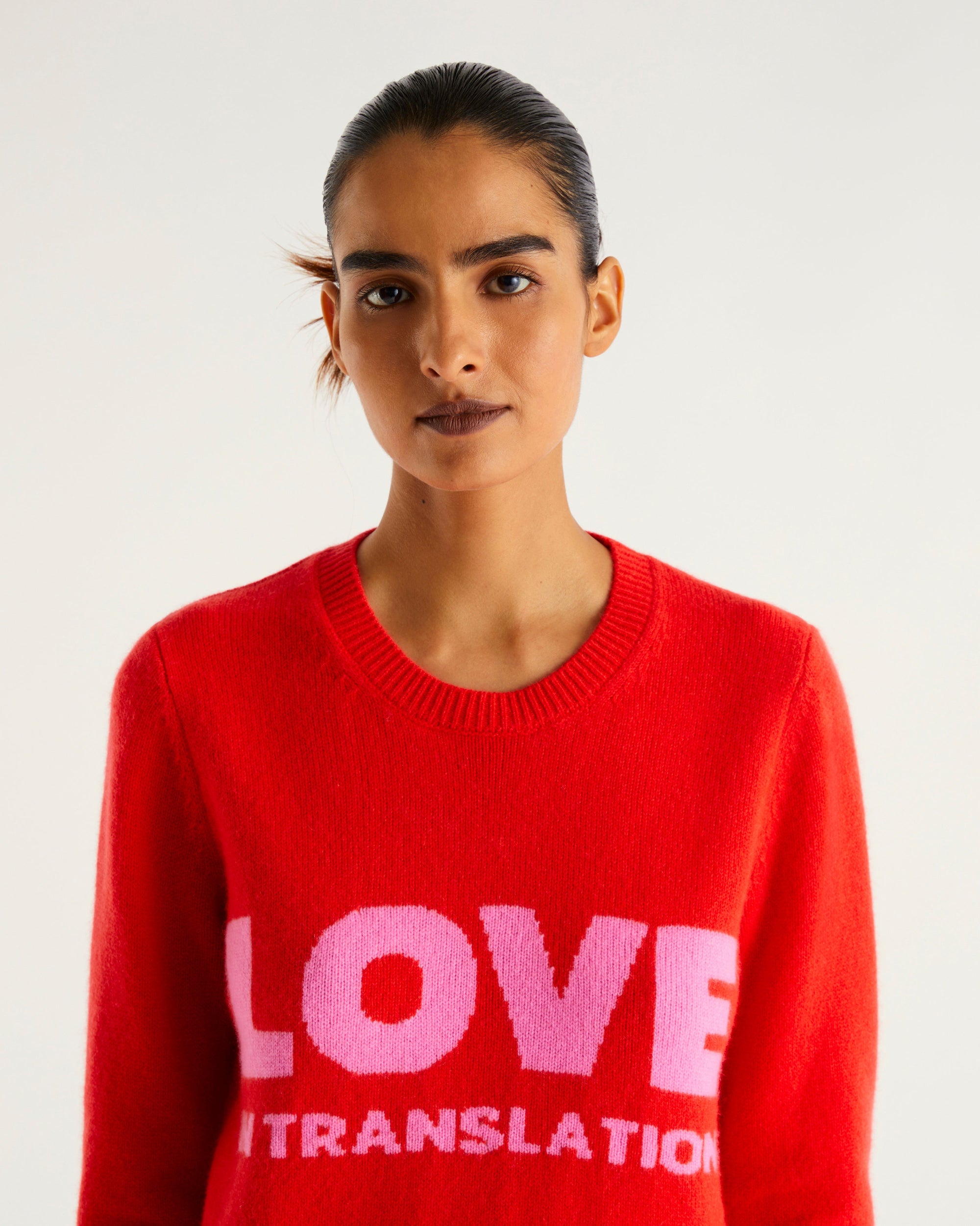 Pull à col rond Love in translation en cachemire - Bright Red