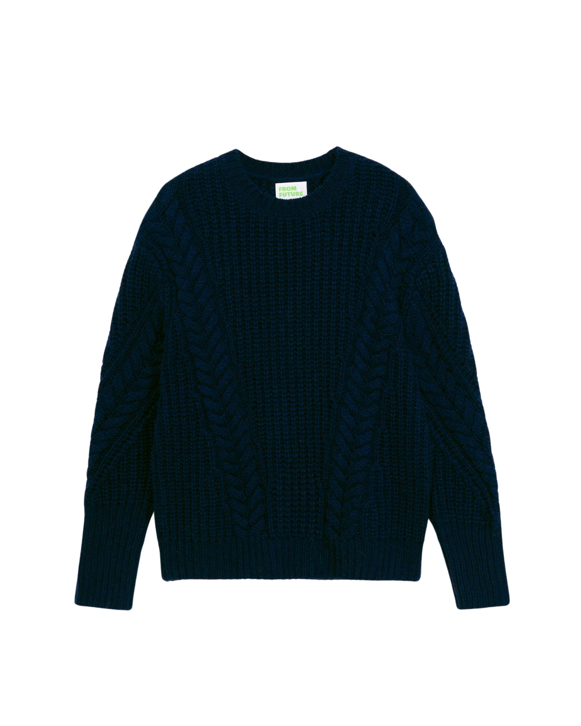 Pull à col rond maille perlée à torsades en cachemire - Ink Blue
