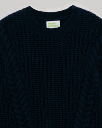 Pull à col rond maille perlée à torsades en cachemire - Ink Blue