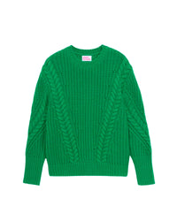 Pull à col rond maille perlée à torsades en cachemire - Winter Green
