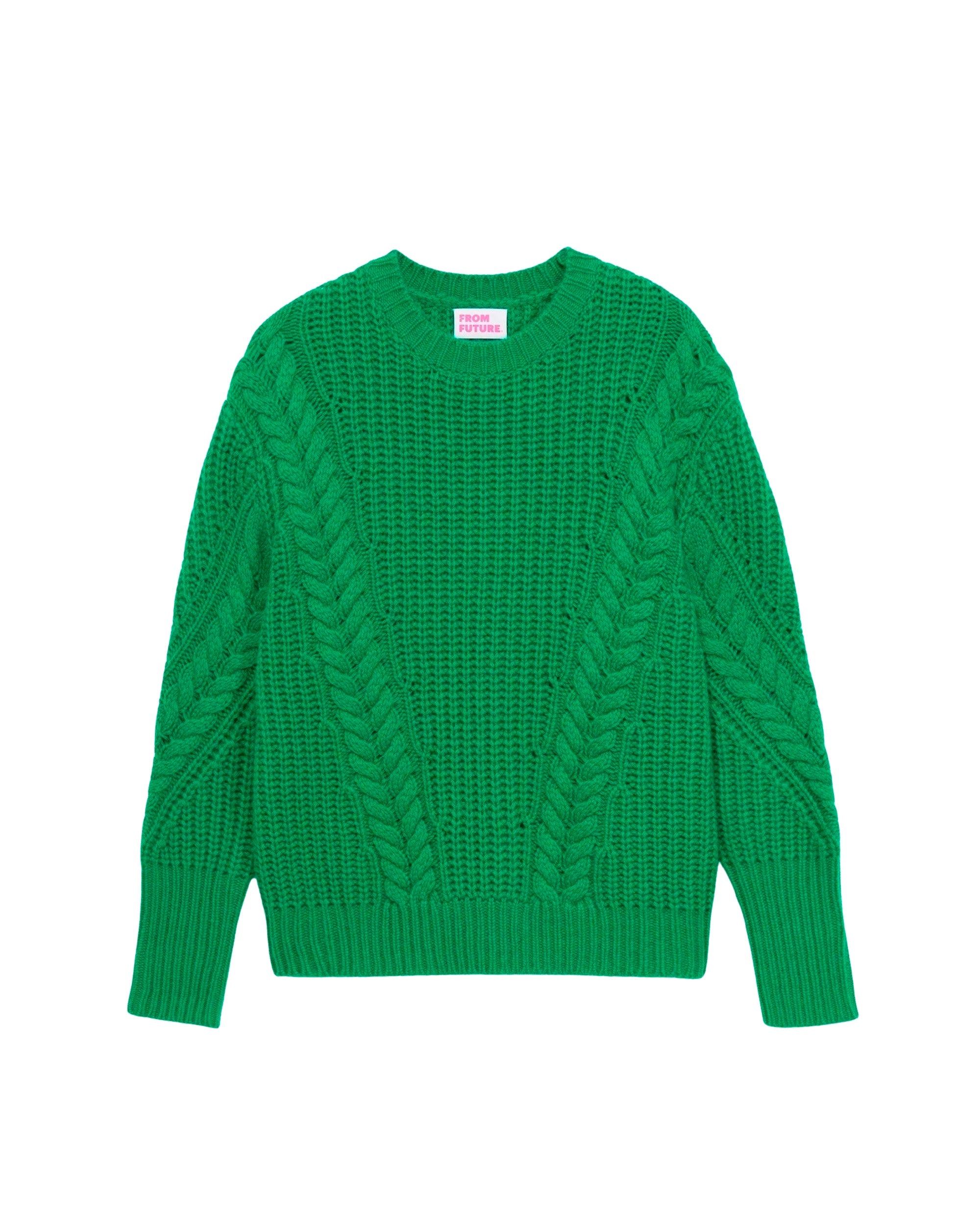 Pull à col rond maille perlée à torsades en cachemire - Winter Green
