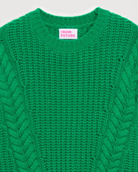 Pull à col rond maille perlée à torsades en cachemire - Winter Green
