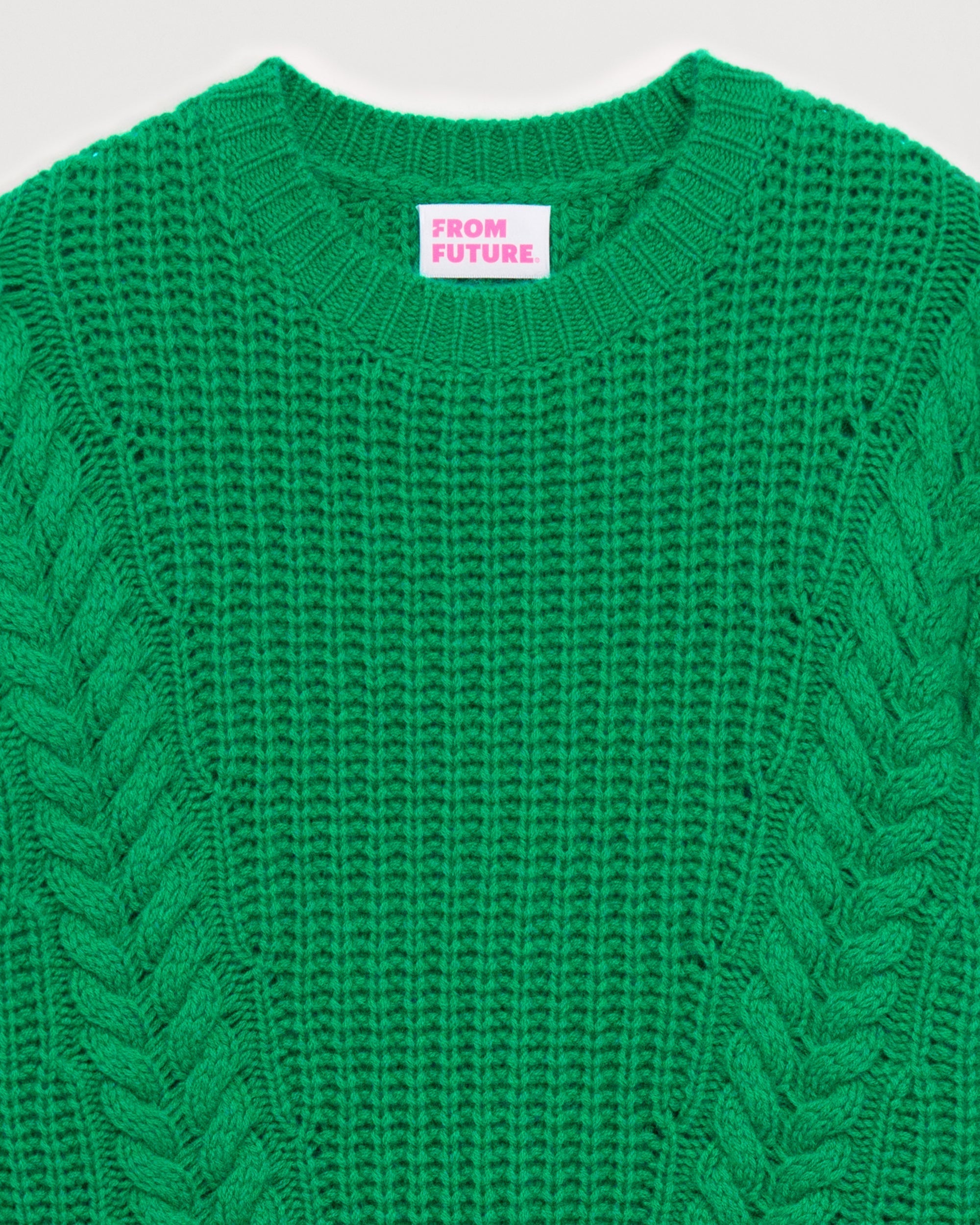 Pull à col rond maille perlée à torsades en cachemire - Winter Green