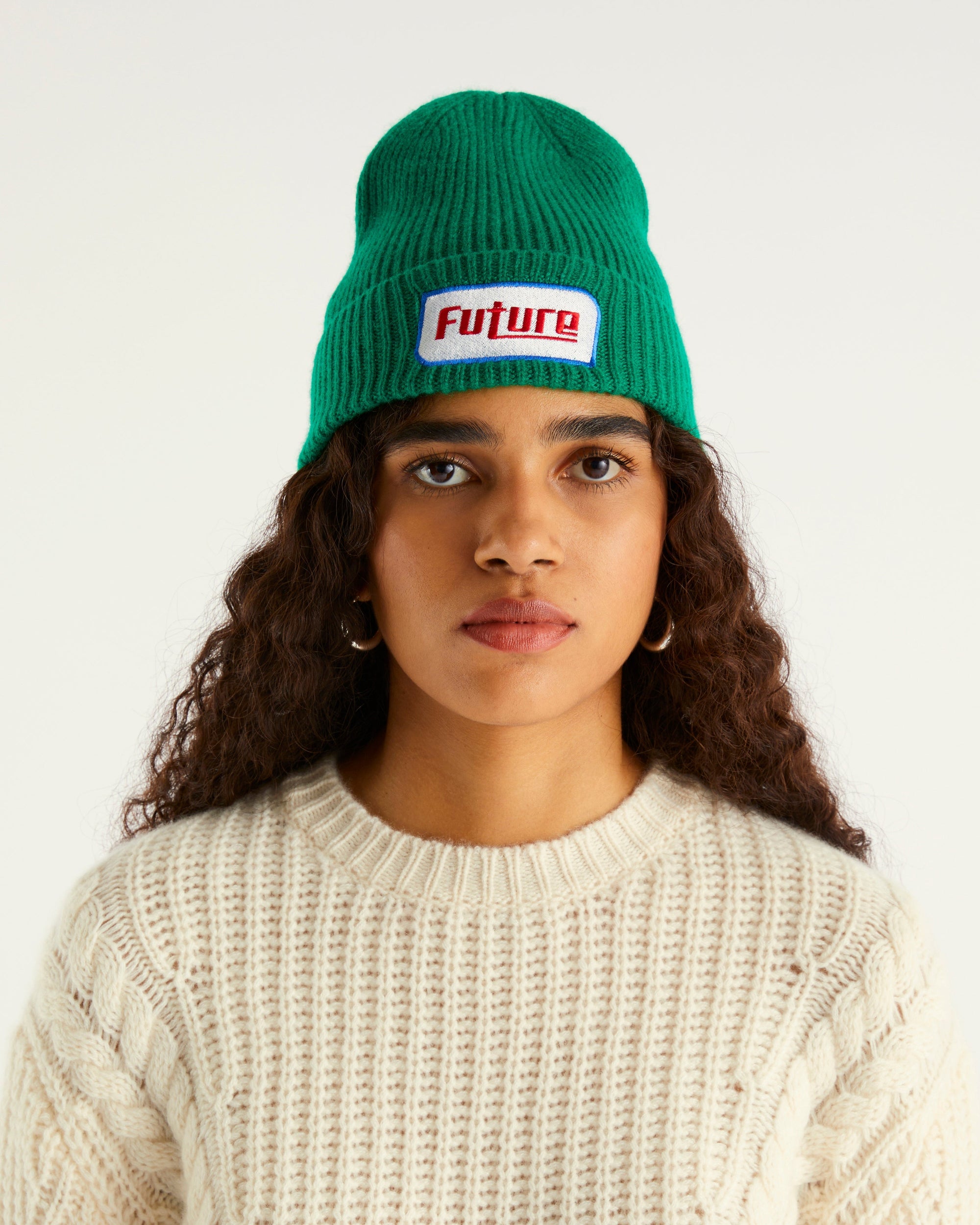 Pull à col rond maille perlée à torsades en cachemire - Ecru