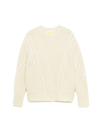 Pull à col rond maille perlée à torsades en cachemire - Ecru