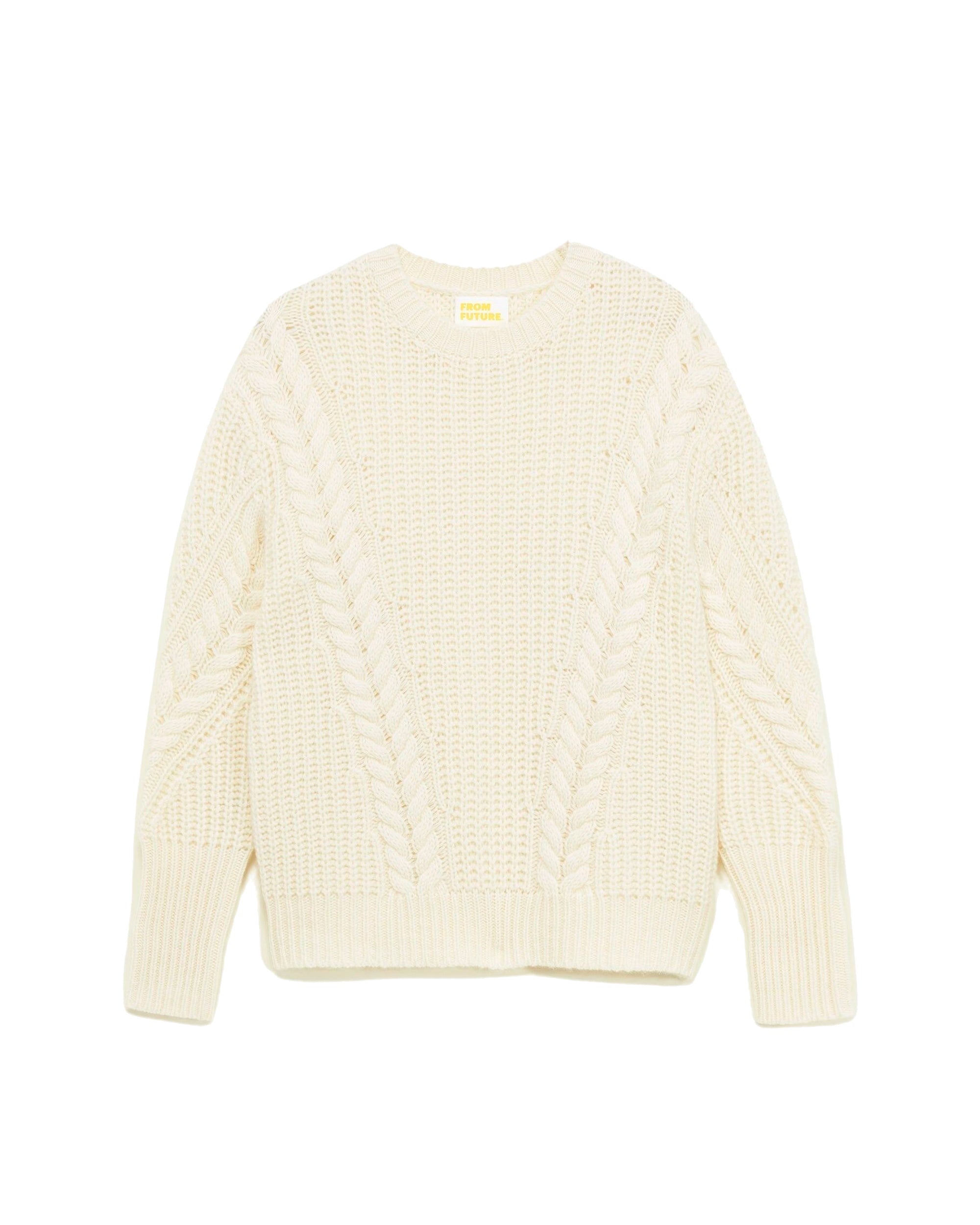 Pull à col rond maille perlée à torsades en cachemire - Ecru