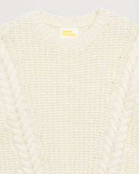 Pull à col rond maille perlée à torsades en cachemire - Ecru