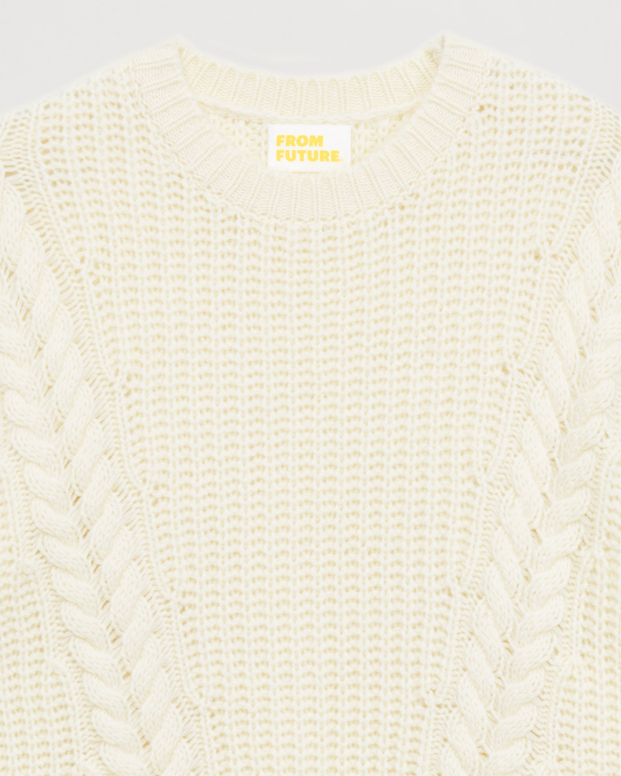 Pull à col rond maille perlée à torsades en cachemire - Ecru