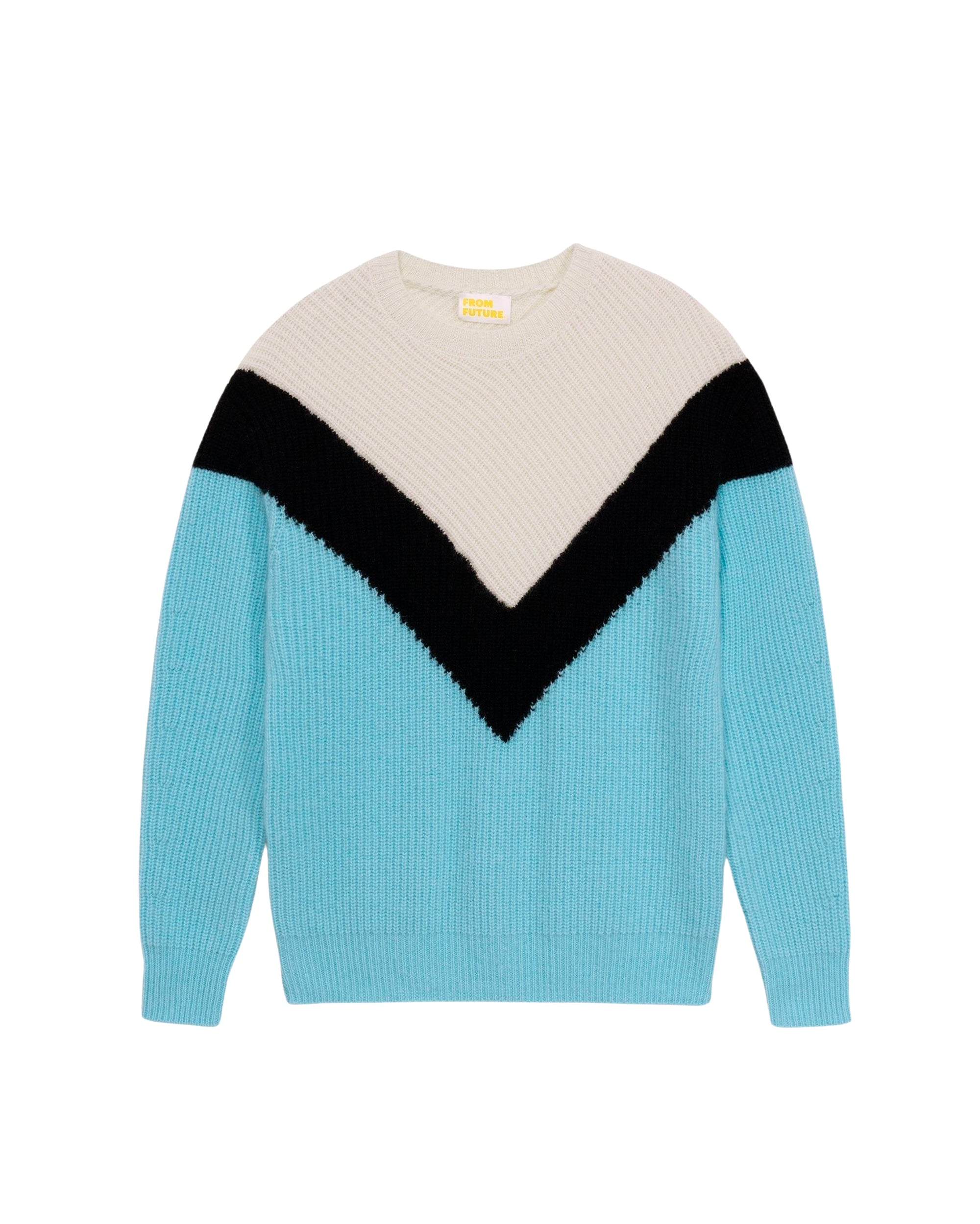 Pull à col montant maille perlée tric en cachemire - Acid Blue