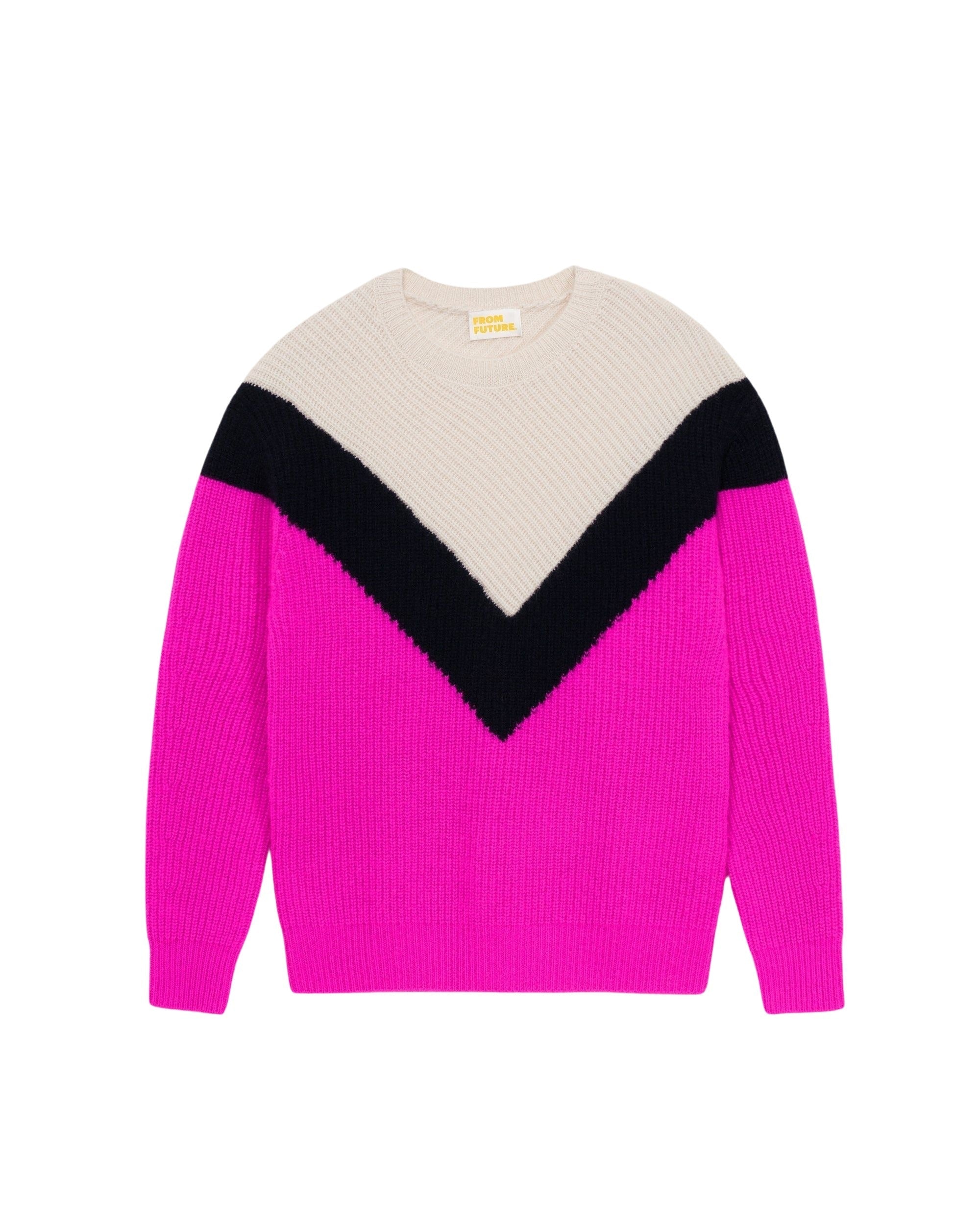 Pull à col montant maille perlée tric en cachemire - Power Pink