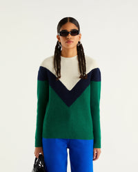 Pull à col montant maille perlée tric en cachemire - Pine Green