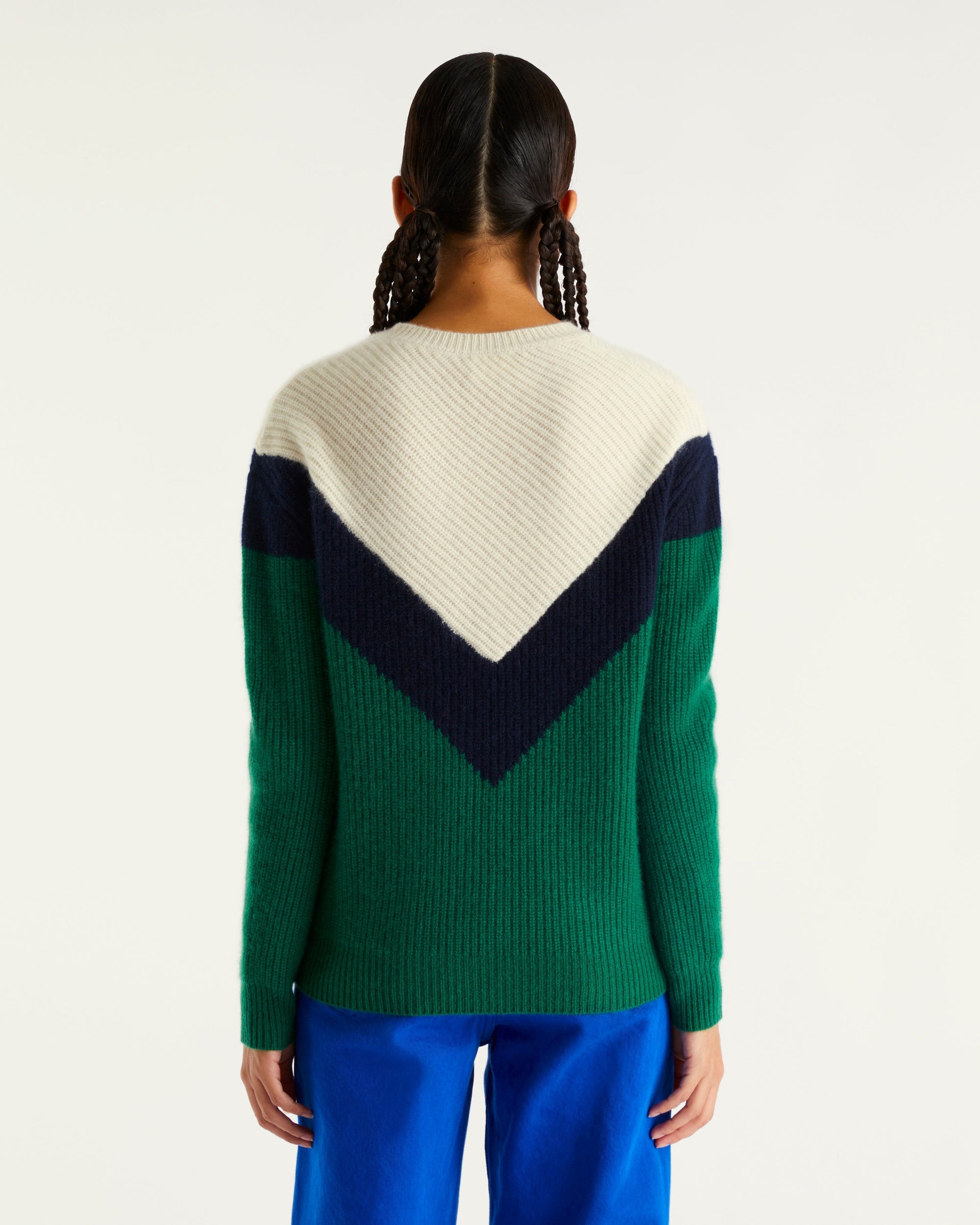 Pull à col montant maille perlée tric en cachemire - Acid Blue