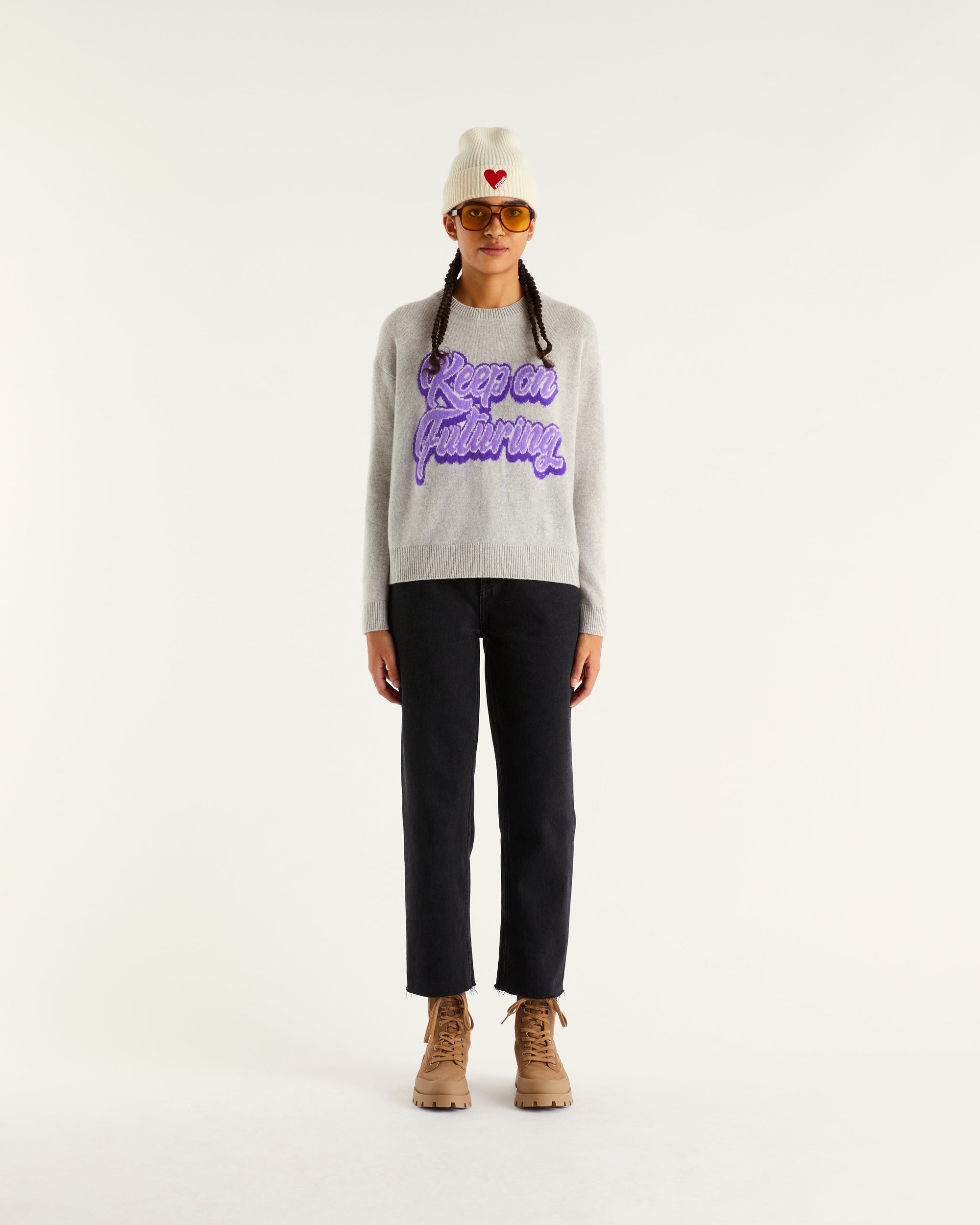 Pull à col rond Keep On Futuring en cachemire - Light Heather Gray