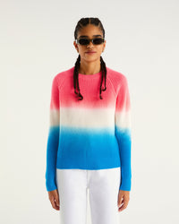 Pull à col rond maille perlée dip dye en cachemire - Tie & Dye Pink Blue