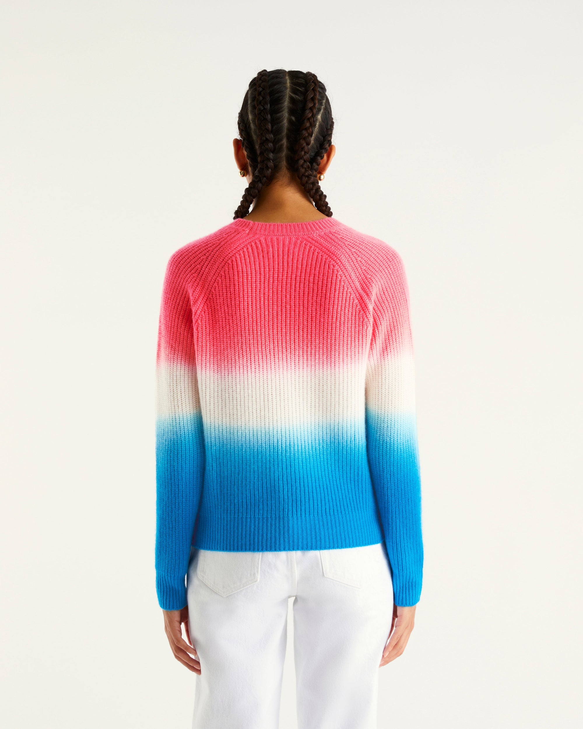 Pull à col rond maille perlée dip dye en cachemire - Tie & Dye Pink Blue