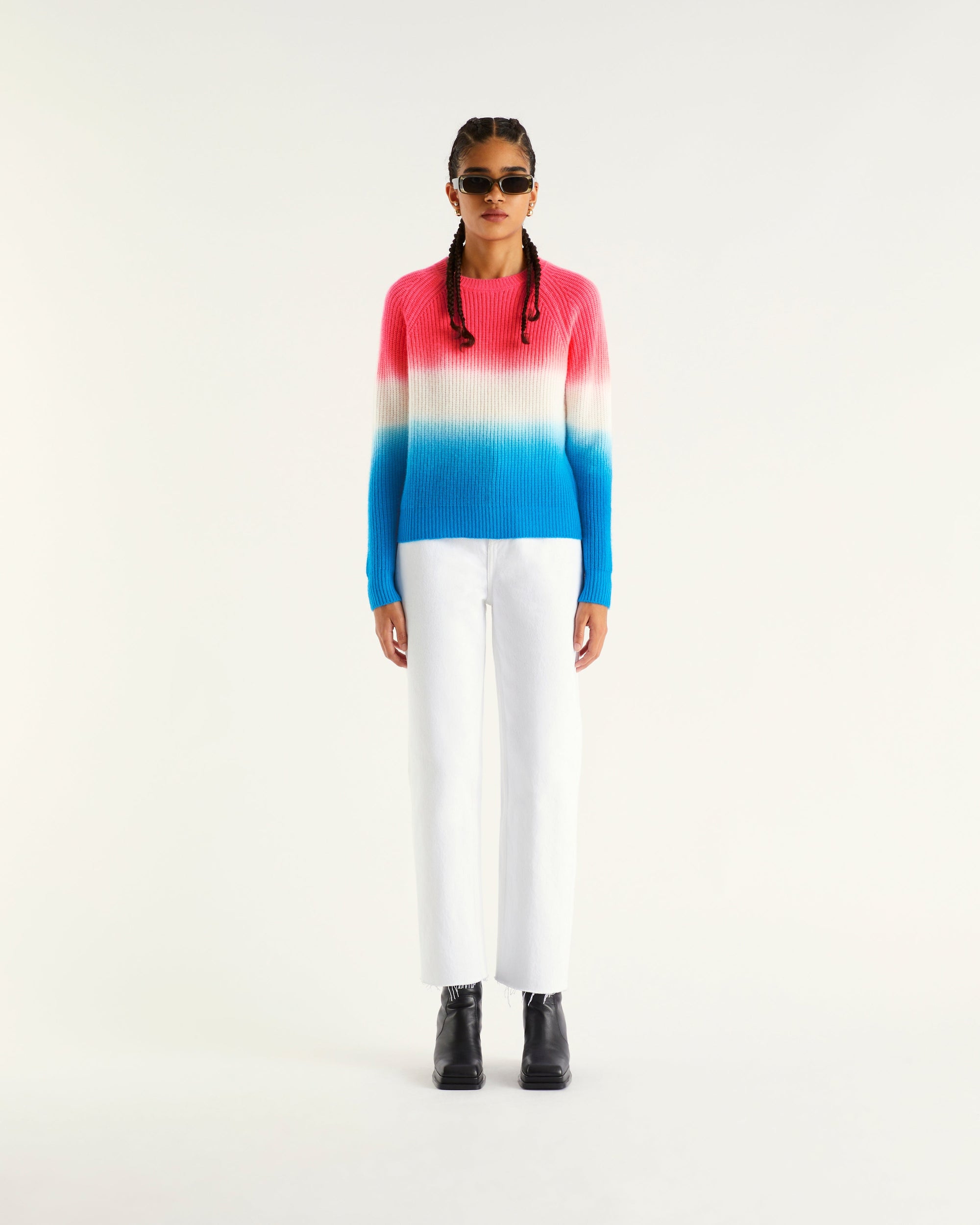 Pull à col rond maille perlée dip dye en cachemire - Tie & Dye Pink Blue