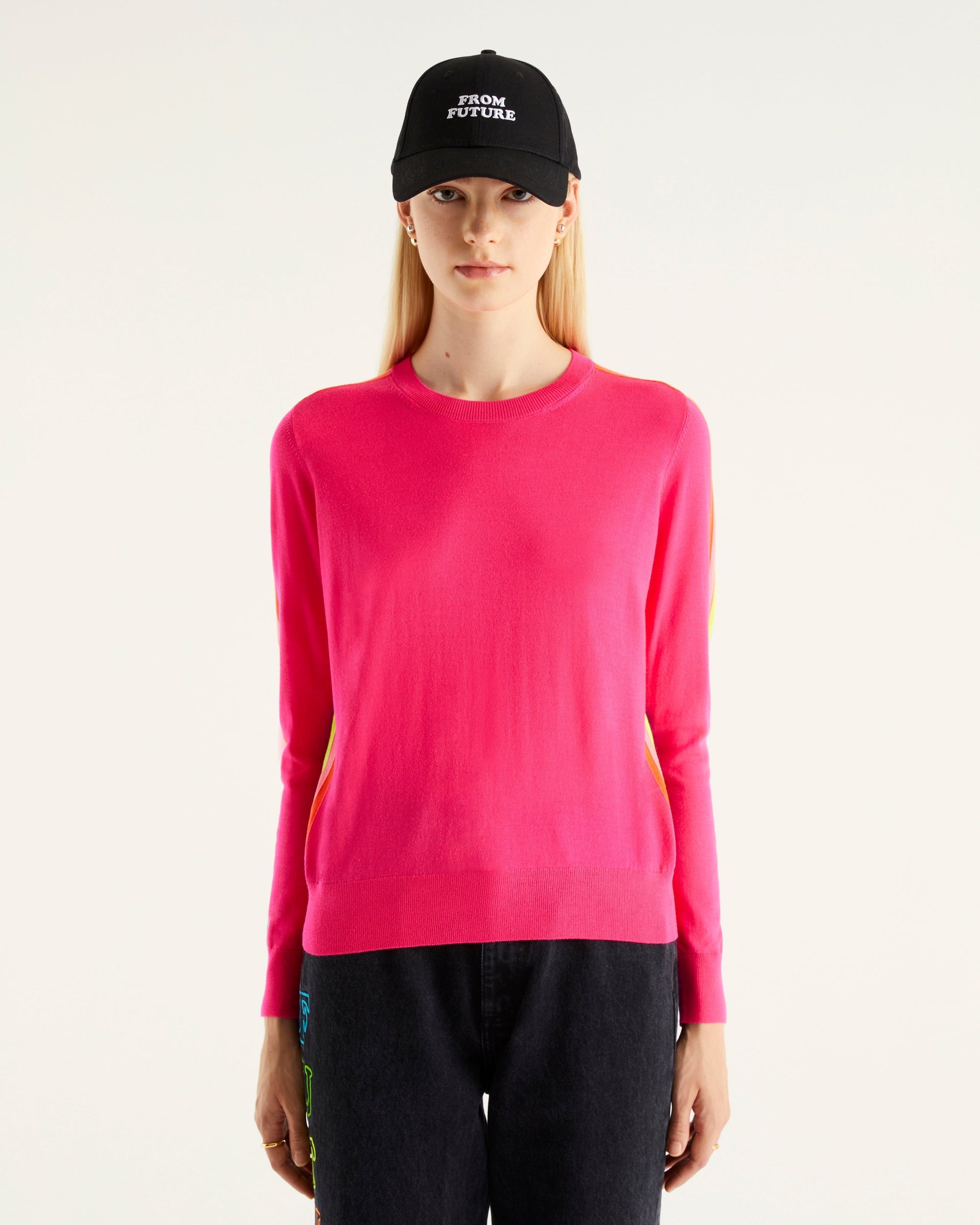 Pull à col rond en laine mérinos - Neon Orange