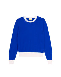 Pull court et bicolore à col rond en laine mérinos - Pop Blue