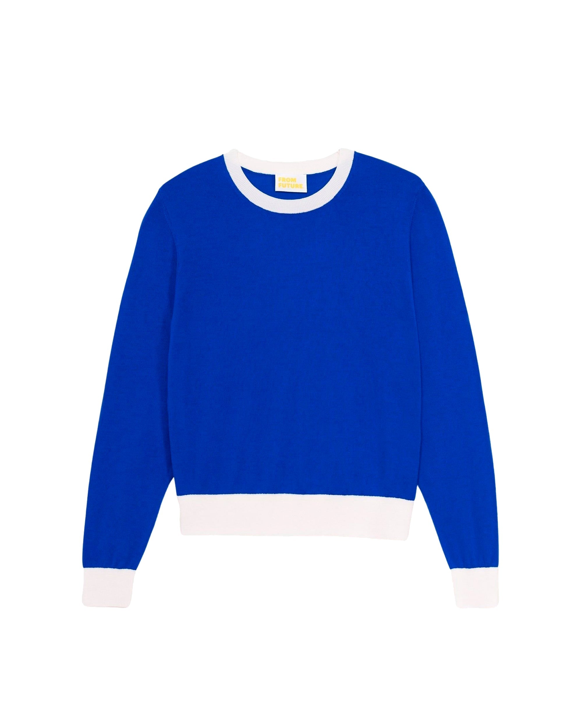 Pull court et bicolore à col rond en laine mérinos - Pop Blue