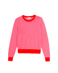 Pull court et bicolore à col rond en laine mérinos - Acid Pink