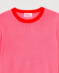 Pull court et bicolore à col rond en laine mérinos - Acid Pink