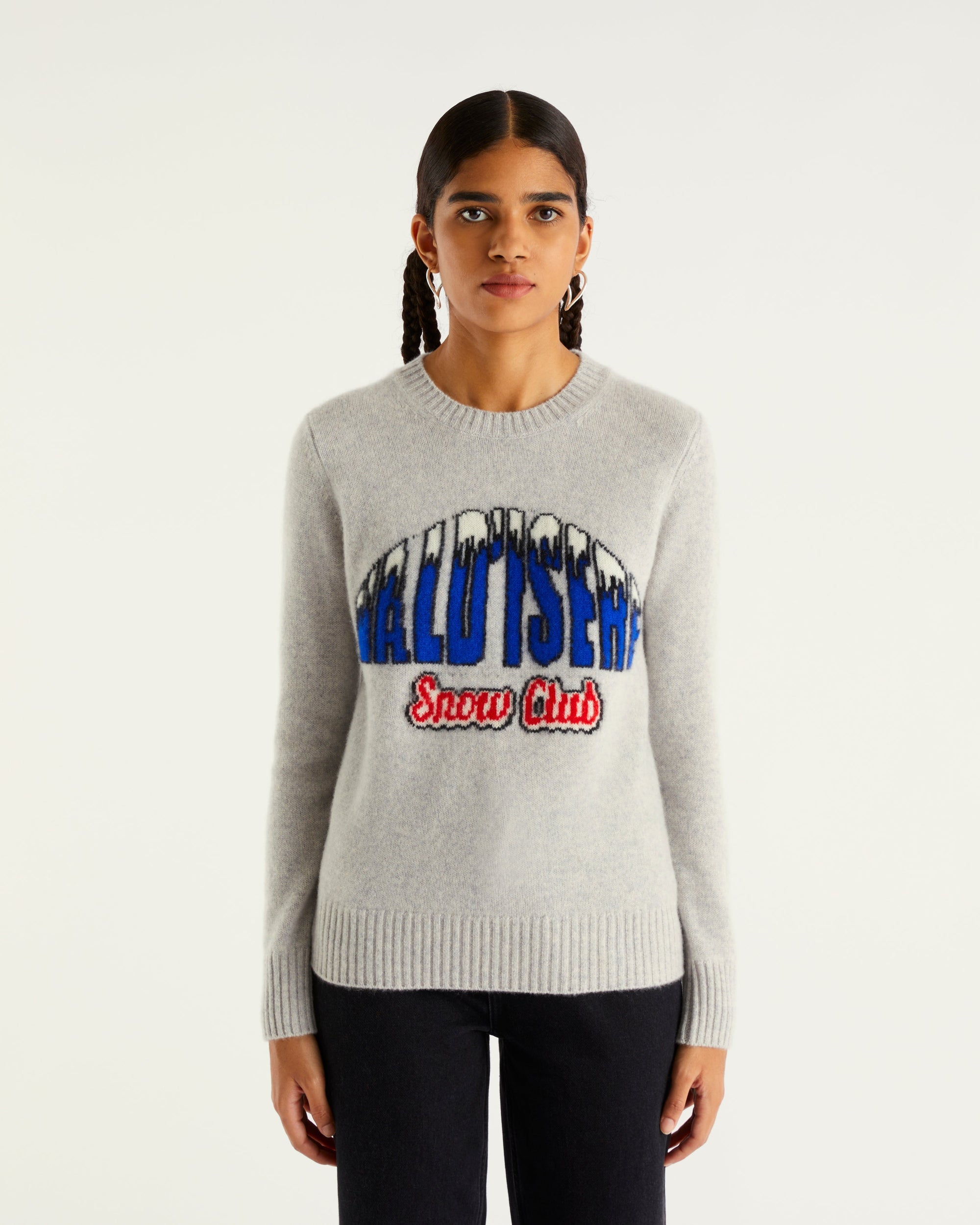 Pull à col rond Val d'isere snow club en cachemire - Light Heather Gray